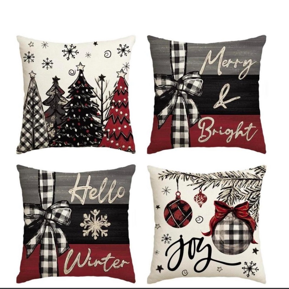 Festive Holiday Pillow Covers Set - Red, Black, White